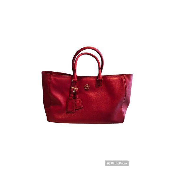 **SOLD***TORY BURCH Large Red Leather Tote Handbag Shoulder Bag Gold Hardware - Picture 11 of 16